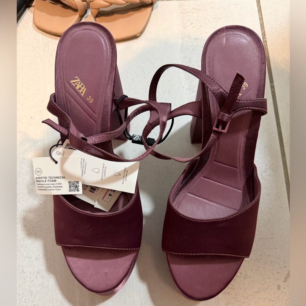 Zara Deep Burgundy Strappy Sandals